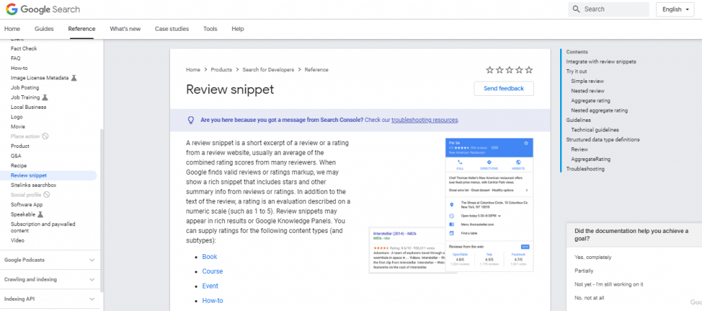 google explanation to review snippet