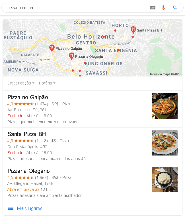 Resultado de busca local no Google