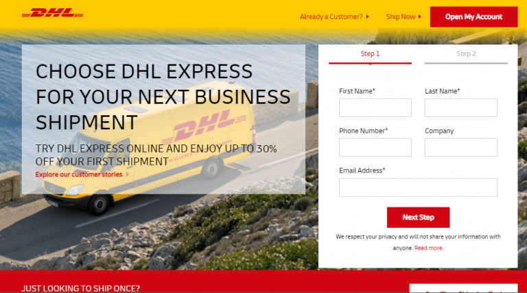 DHL interactive landing page