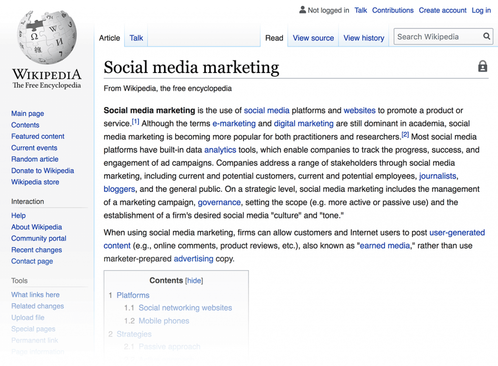 Social media marketing - página da Wikipedia
